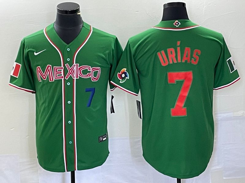 Men 2023 World Cub Mexico 7 Urias Green orange Nike MLB Jersey7
